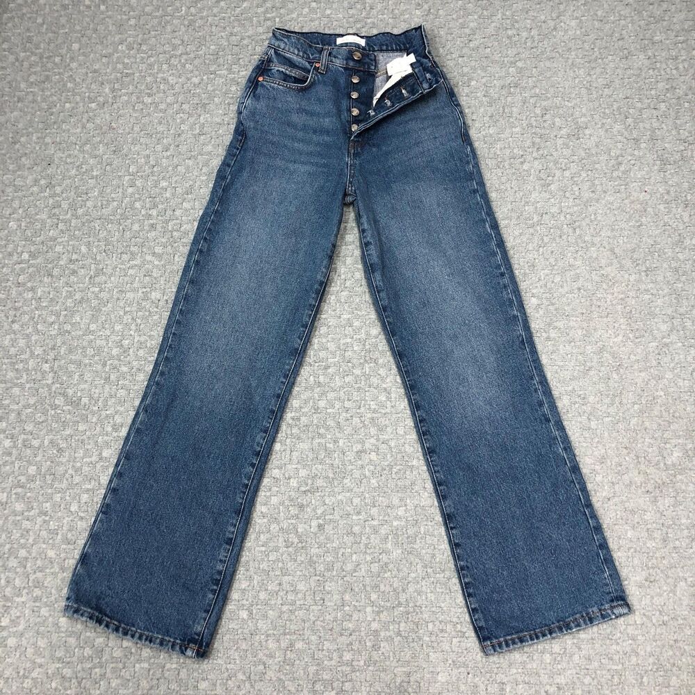 Betro Simone Straight Jeans Womens 24 Blue Med Wash High Rise Button Fly Denim